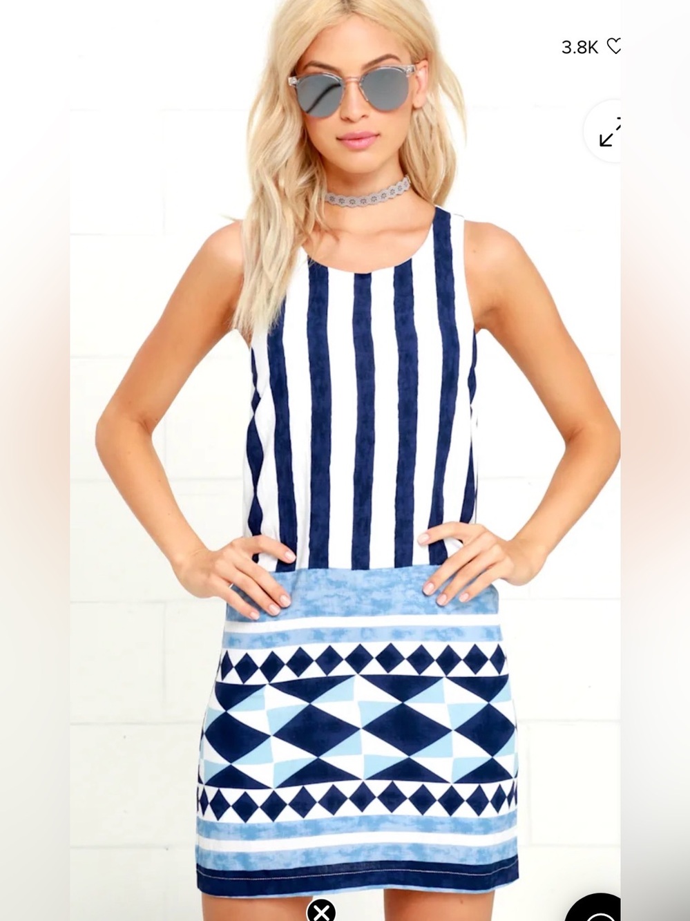 Lulu's Multitask-Queen Ivory and Blue Print Shift Dress
